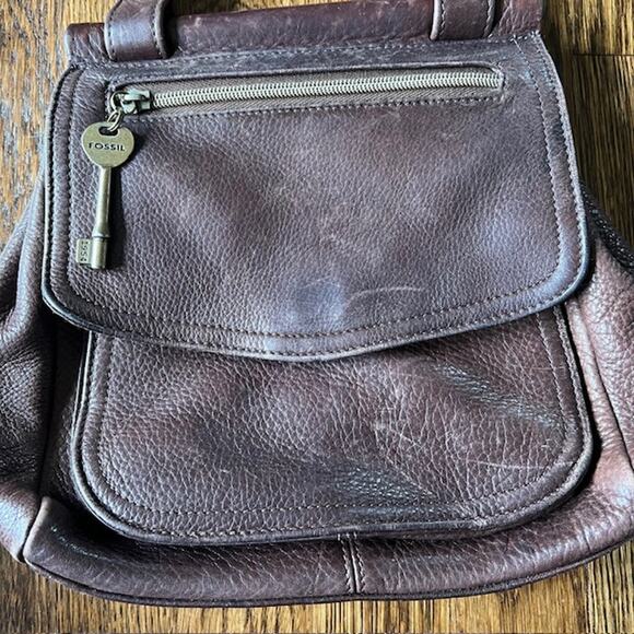 VTG Fossil Small Crossbody Purse Brown Genuine Pebbled Leather 75082 Key READ - Picture 2 of 11